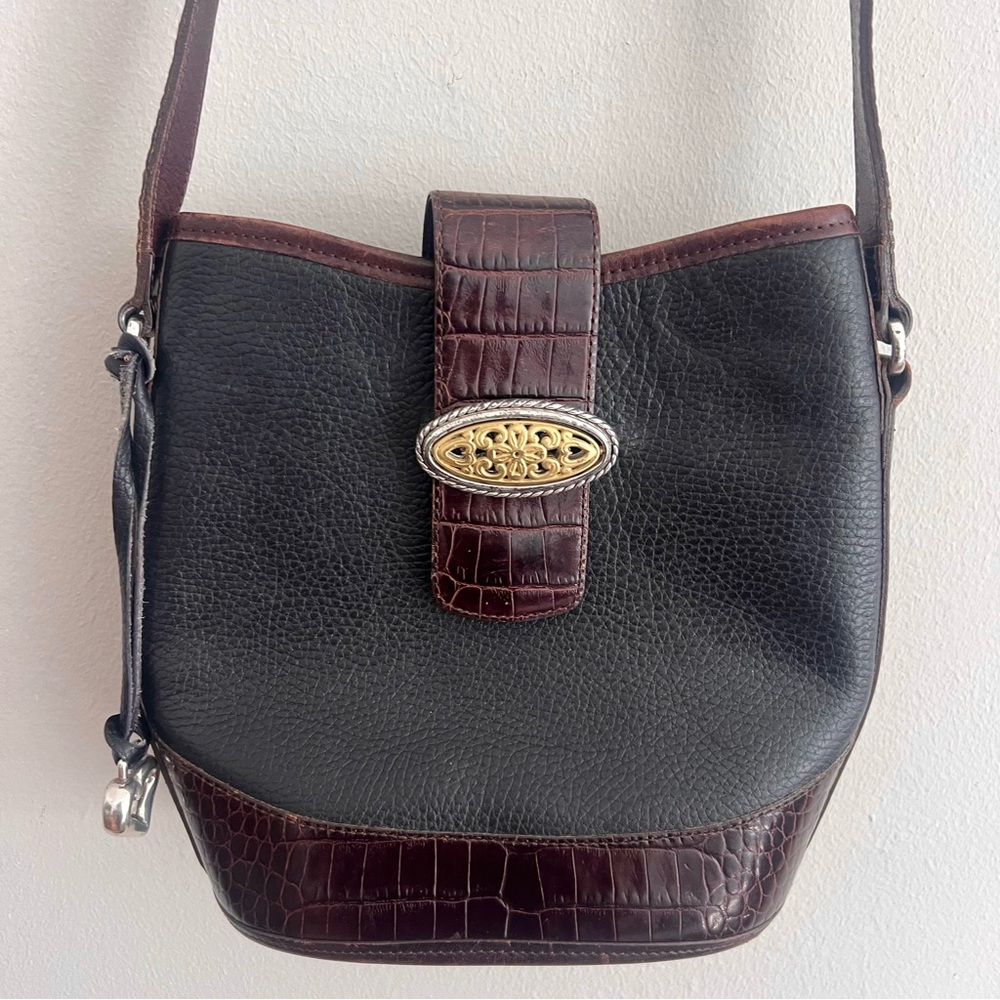 Brighton Black & Brown Leather Shoulder Bag long strap excellent condition - Picture 3 of 10